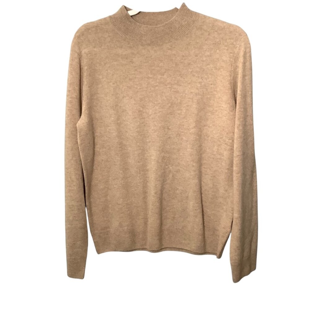 Lanpulux Womens Beige 100% Wool Mock‎ Neck Sweater Size Large Cozy Warm